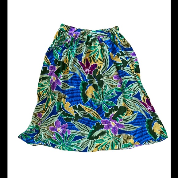 Sag Harbor Vintage Skirt Large Floral Tropical Cottage Y2K Stretch Waist Rayon - Picture 8 of 8